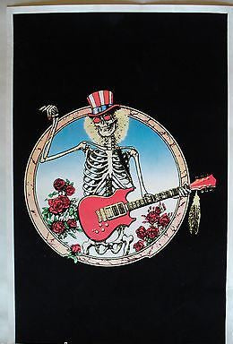 Vintage Velvet GRATEFUL DEAD blacklight poster Skeleton Rose Guitar rare Garris