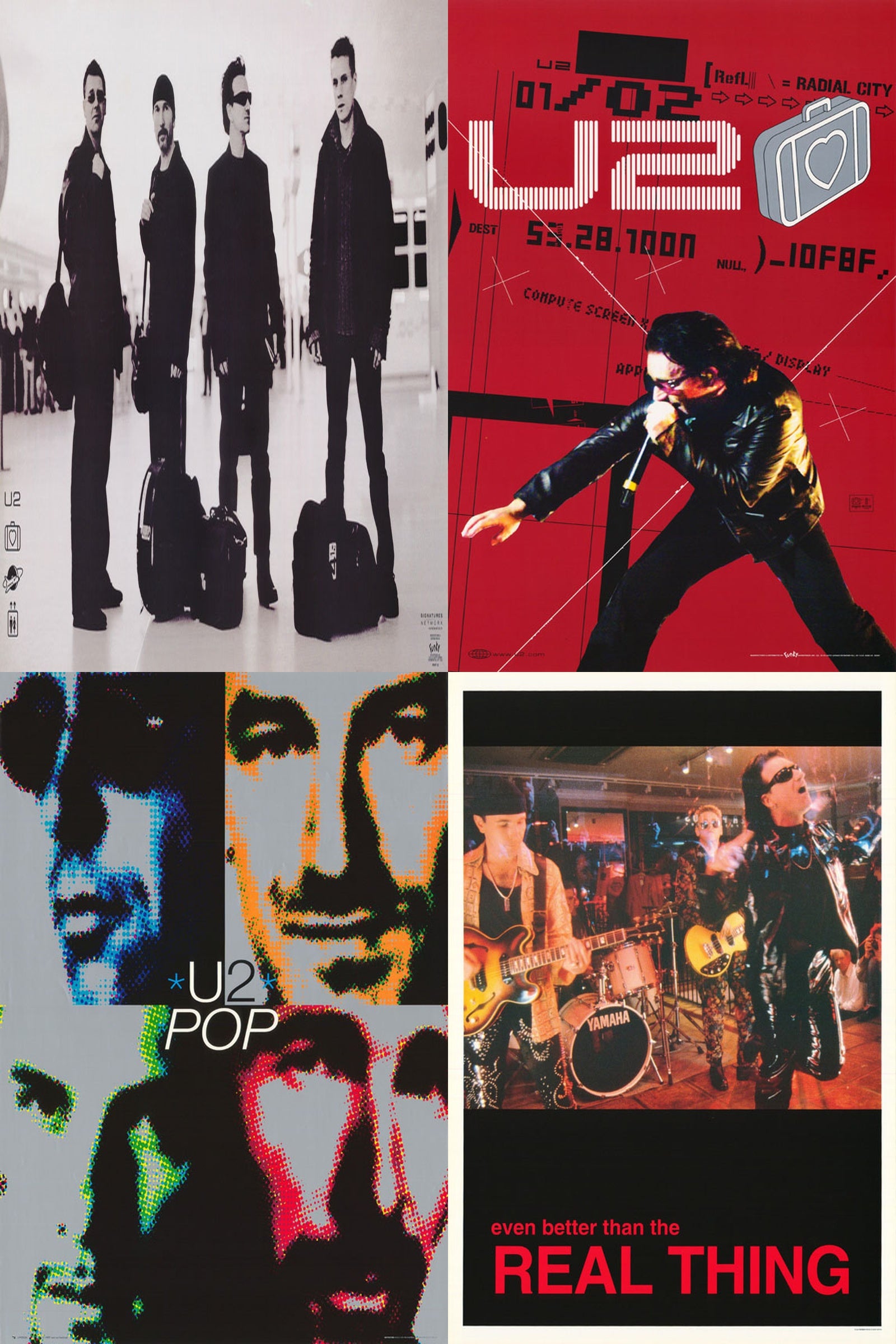 Vintage U2 Poster Lot - 4 Original 1990s Posters POP Era Bono Rock Music Memorabilia Collection